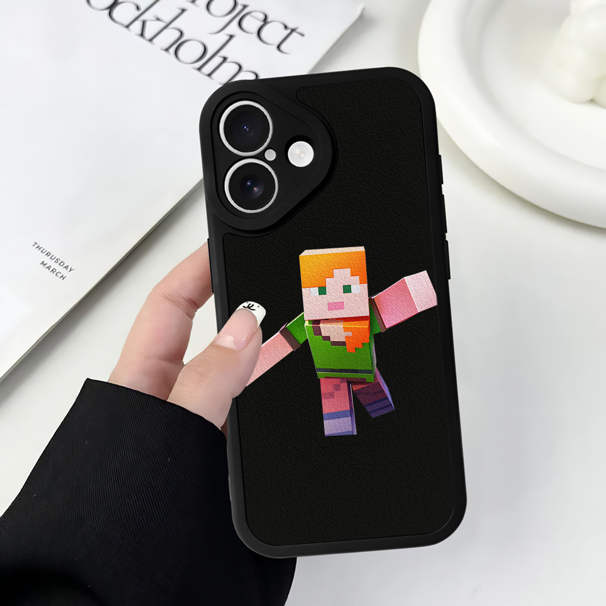（画像用） マインクラフト ブロックの世界 Minecraft MC Block world 【iPhone 16シリーズ対応】シリコンスマホケース（レザー調） 材質：シリコン